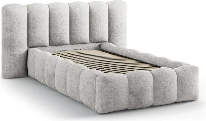 Sivá čalúnená jednolôžková posteľ s úložným priestorom s roštom 90x200 cm Lupine – Micadoni
