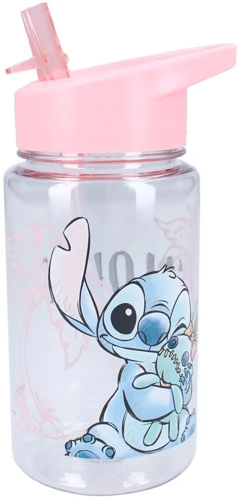 Dievčenská plastová fľaša na pitie Lilo &amp; Stitch so slamkou - 450 ml