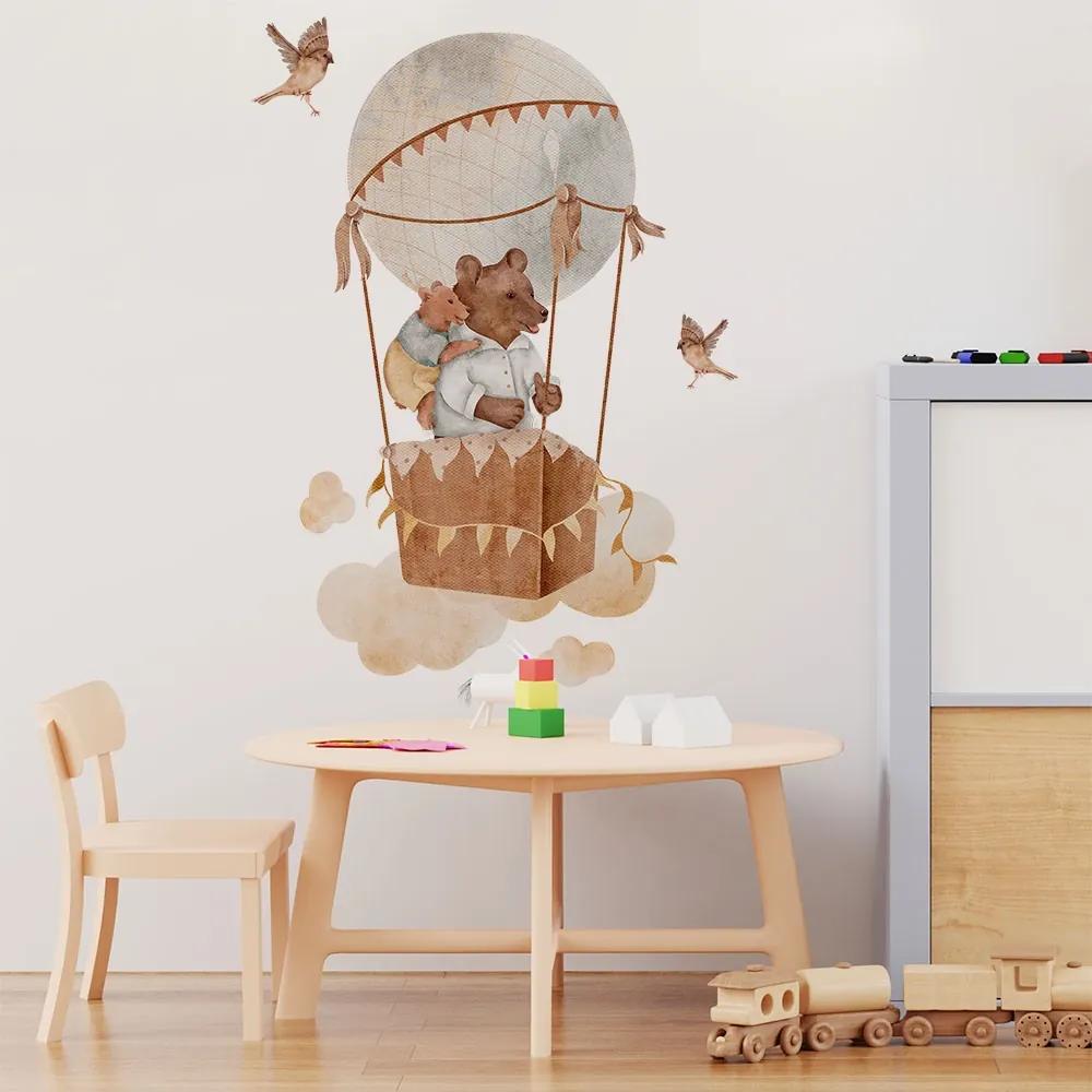 Gario Detská nálepka na stenu Magical animals - medvedíky v balóne a vtáčiky