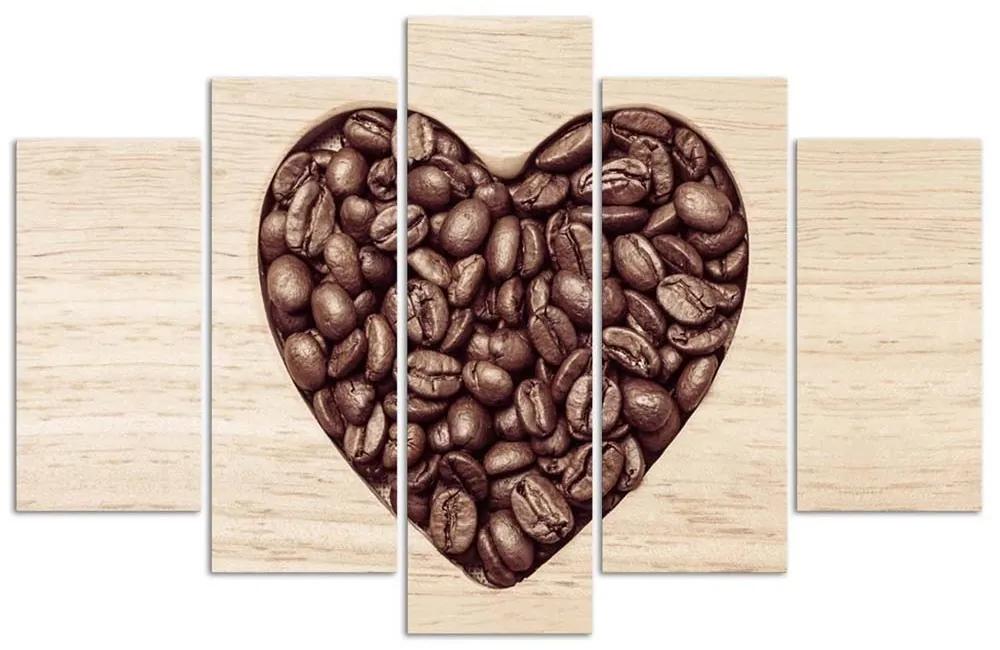 Obraz na plátně pětidílný Srdcová káva - 150x100 cm