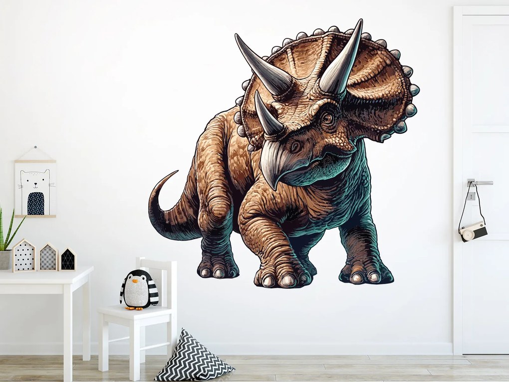 Triceratops textilní prelepiteľná nálepka na stenu hárok 45 x 45 cm