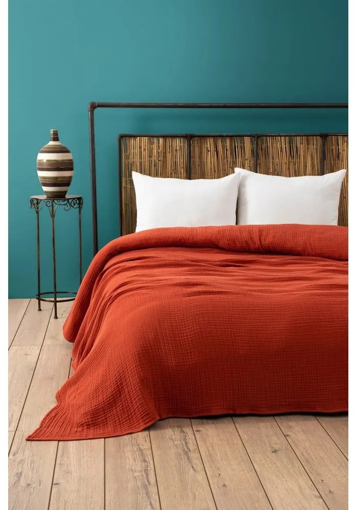 Mušelínový pléd v tehlovej farbe 220x250 cm Muslin – Mijolnir