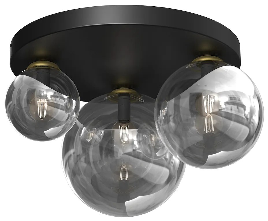 Stropné svietidlo Reflex, 3x grafitové sklenené tienidlo, b/g, o