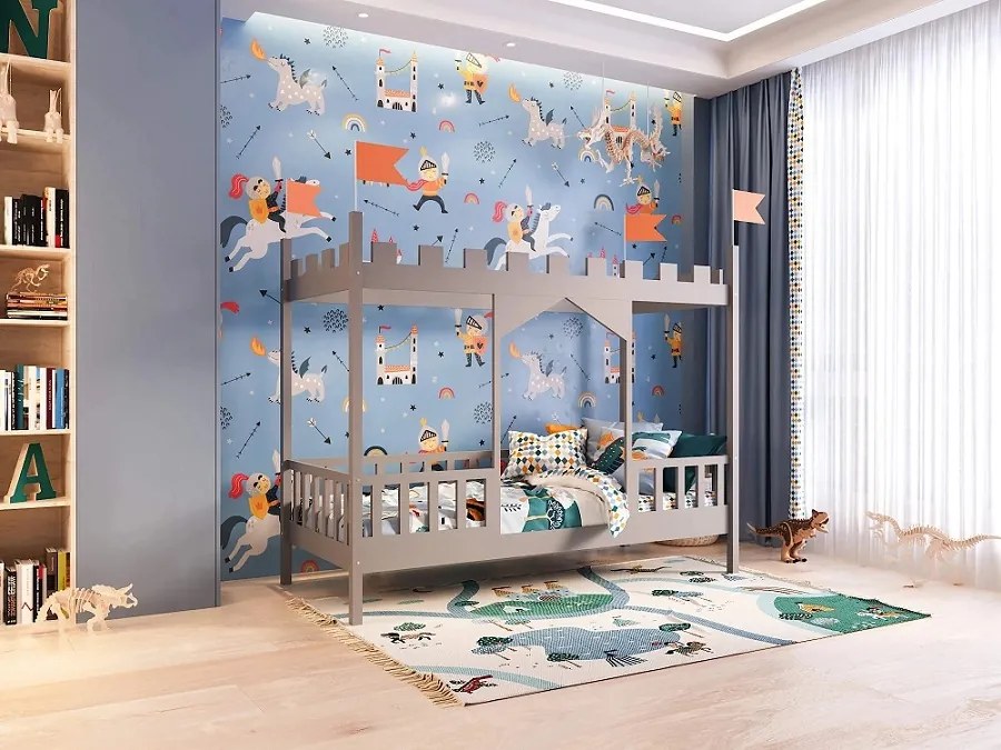Detská posteľ v tvare zámku Dragon 2 - 120 x 200 cm - biela