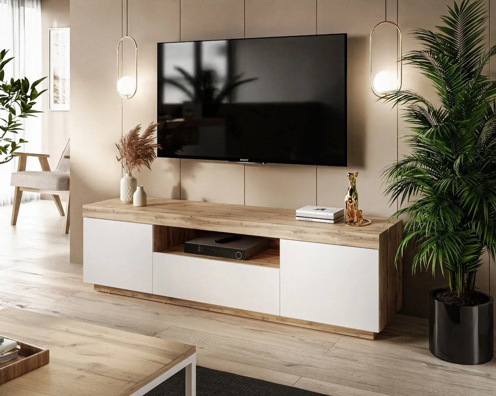 TV STOLÍK LUNGO DUB WOTAN BIELA 170 cm