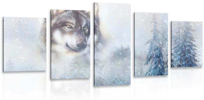5-dielny obraz vlk v zasneženej krajine Varianta: 200x100
