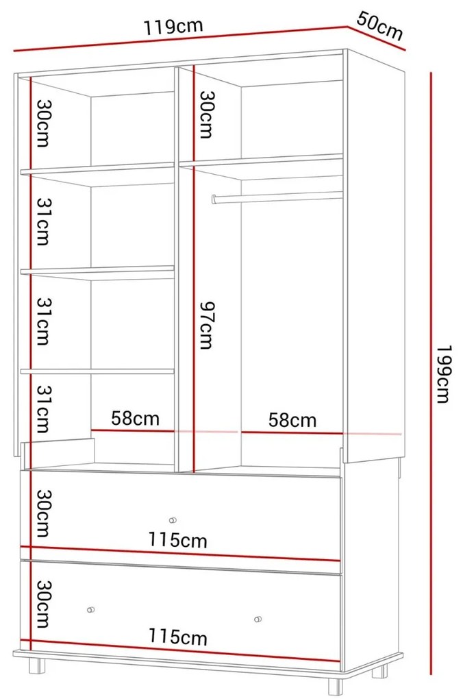 DVOJDVEROVÁ ŠATNÍKOVÁ SKRIŇA ELSA DO DETSKEJ IZBY KAŠMÍR 119 cm