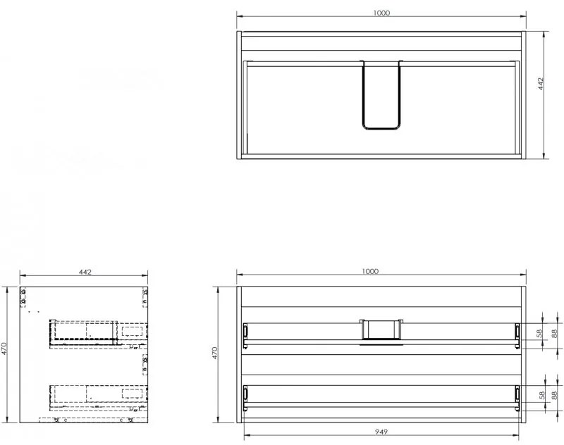 Mexen Box-A, závesná skrinka 100 cm, 2 zásuvky, grafitová matná, 91AX0-1000-470-2-66