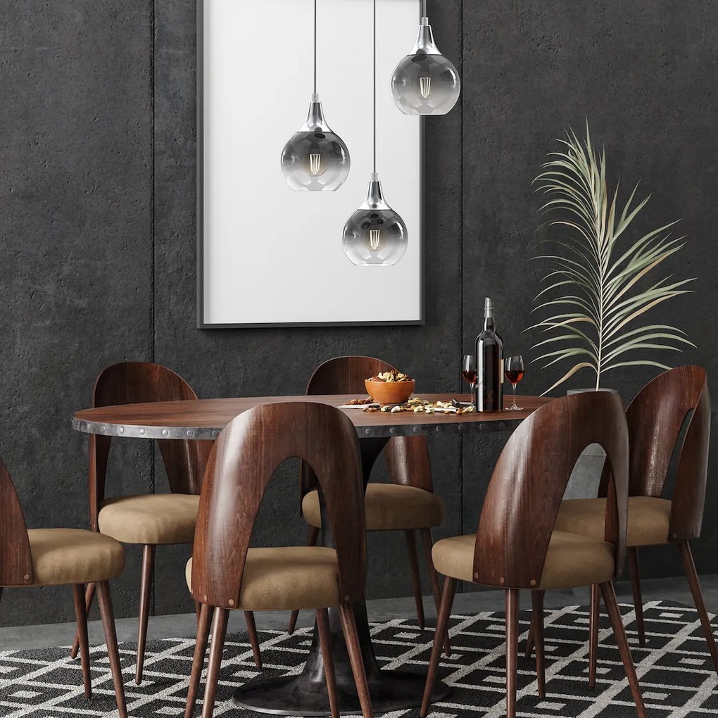 Závesné svietidlo Monte, 3x grafitové sklenené tienidlo, s, o