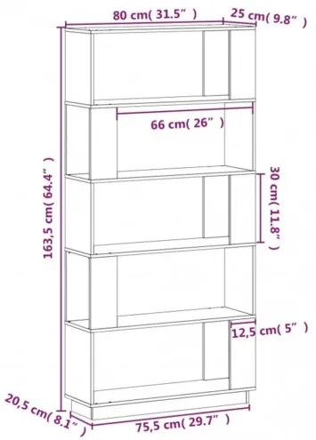 vidaXL Knižnica/deliaca stena hnedá 80x25x163,5 cm masívna borovica-