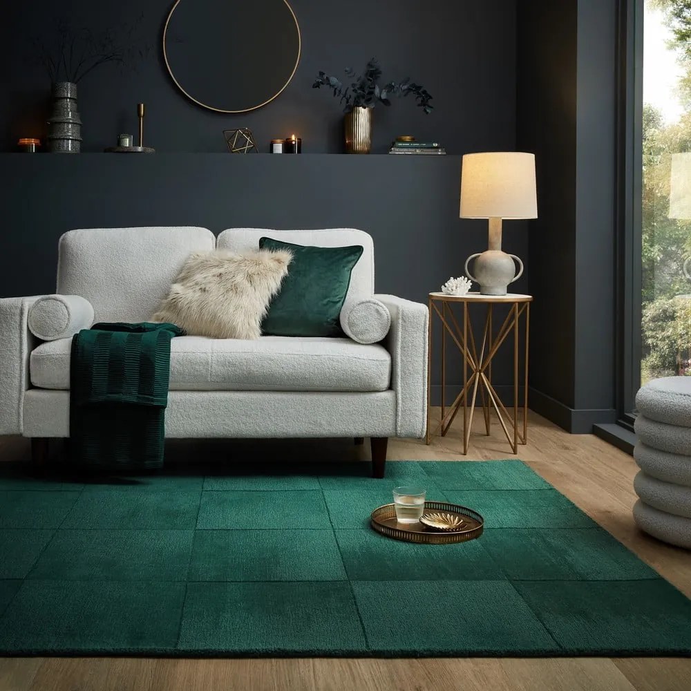 Ručne tkaný vlnený koberec v petrolejovej farbe 120x170 cm Demi Check Ombre – Flair Rugs
