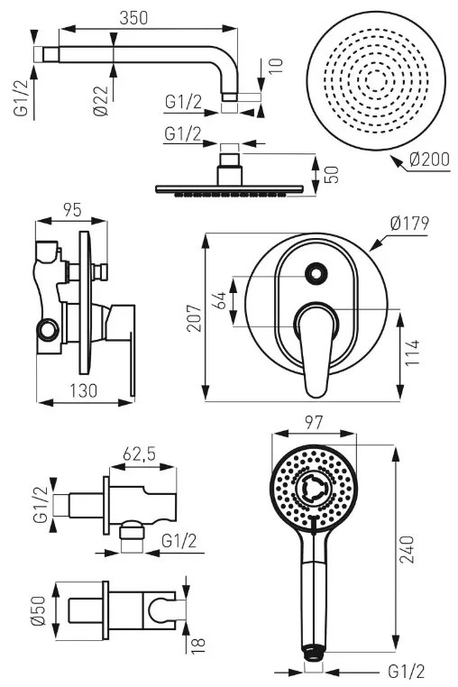 Ferro Algeo, podomietková sprchová sada s dažďovou hlavicou 200 mm, chróm lesklý, BAG7P-SET1-S