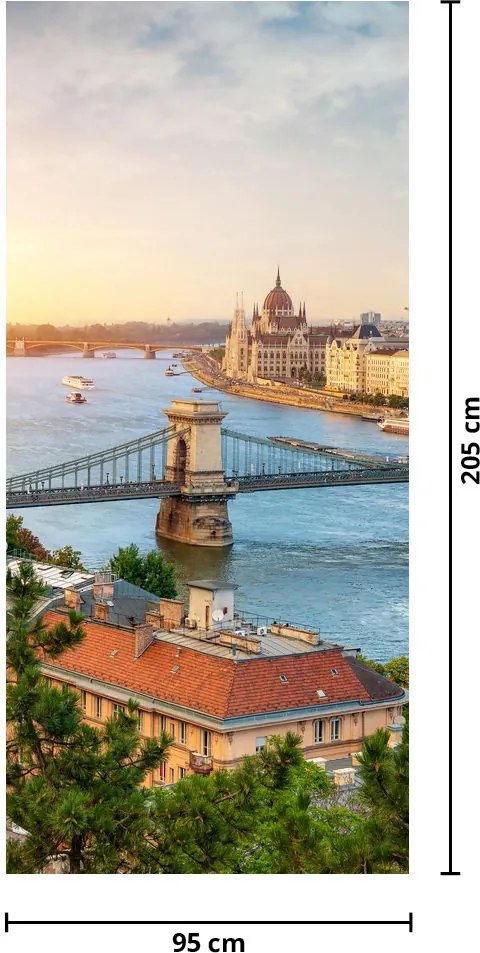 Fototapeta na dvere - Mesto Budapešť s riekou (95x205cm)