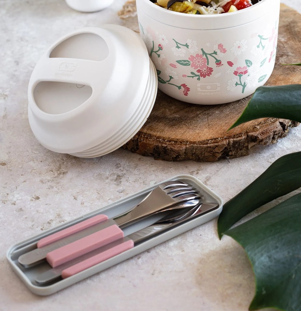 monbento Nehrdzavejúca sada príborov Monbento Slim Box Pink Moka