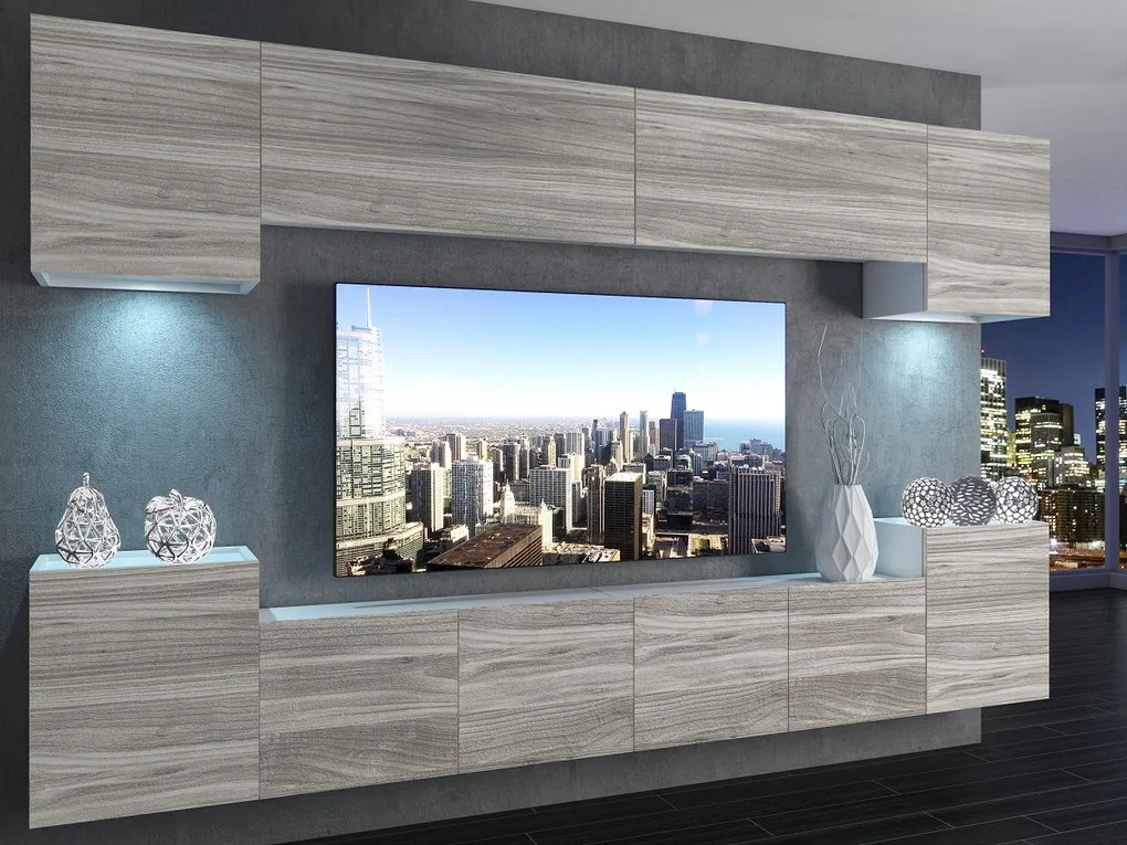 Obývacia stena 300 cm Belini šedý antracit Glamour Wood Imperium4 IMP 4/5/W/GW1/0/0