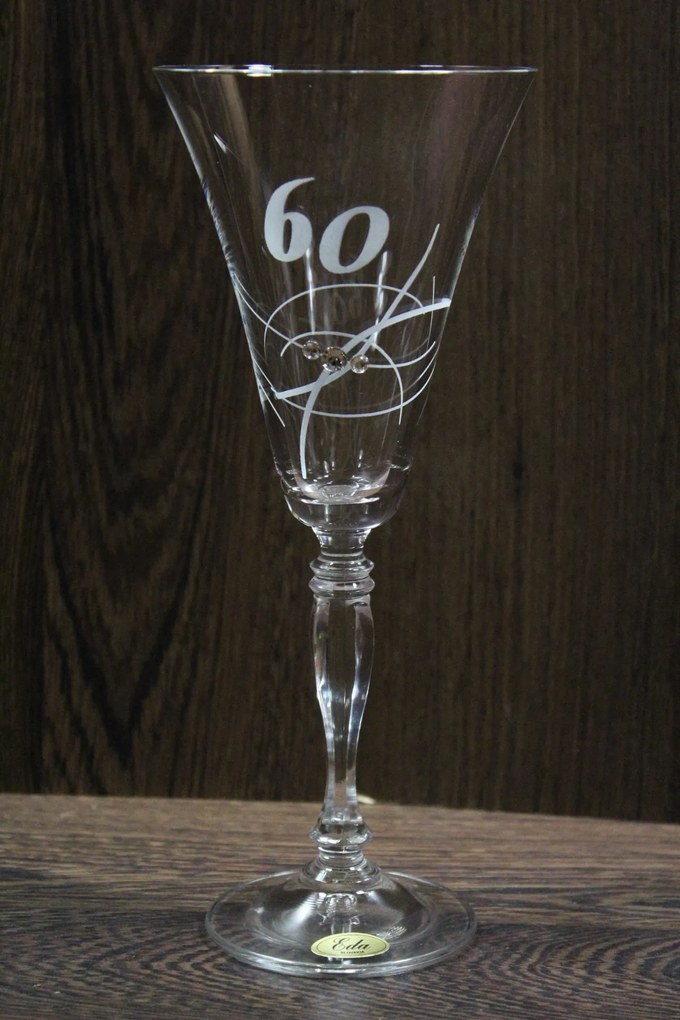 Výročný pohár na 60. narodeniny ŠAMPANSKÉ so swarovski kryštálmi 230 ml