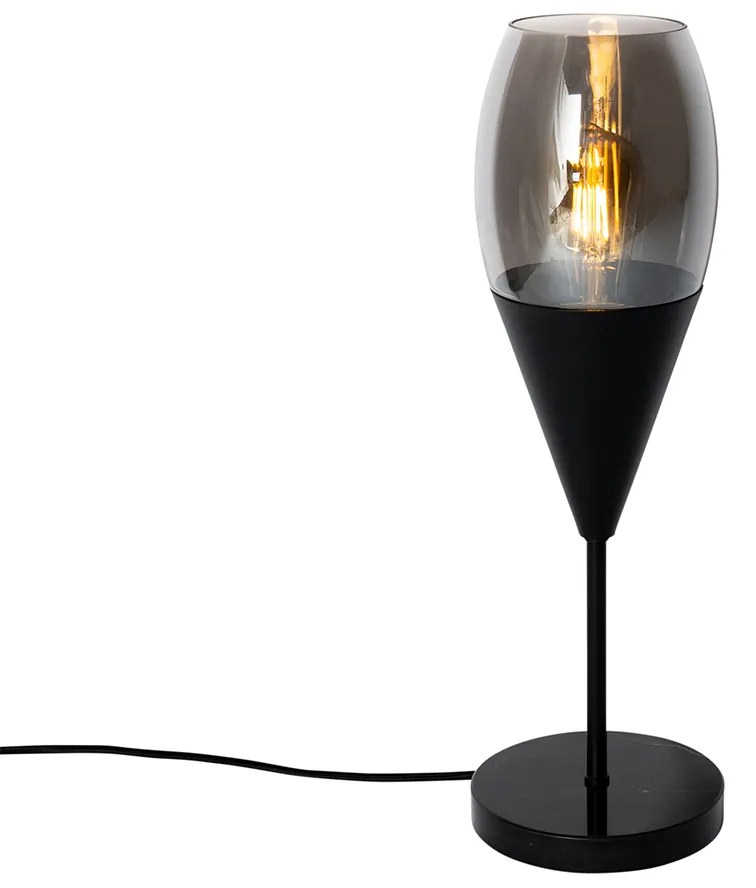 Moderná stolná lampa čierna s dymovým sklom - Drop