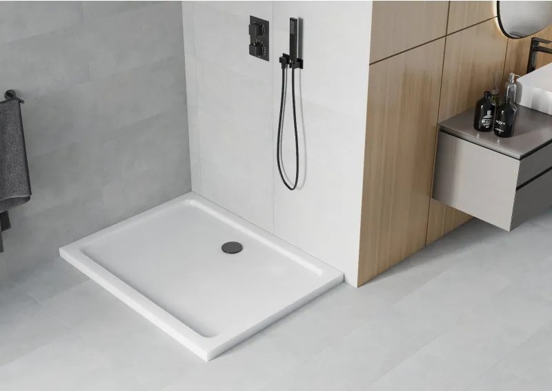 Mexen SLIM - Obdĺžniková sprchová vanička 90x80x5cm + čierny sifón, biela, 40108090B