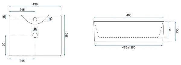REA-U6524 - Umývadlo na dosku KELLY 38x49 cm keramika/lesklá biela