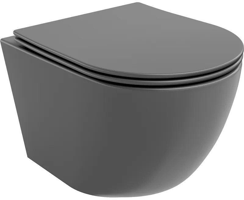 Mexen Lena, závesná toaletná misa 480x360x355 mm s pomaly padajúcim sedátkom, tmavá šedá, 30224071