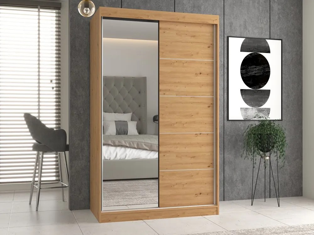 Šatníková skriňa so zrkadlom IGA 120 cm dub artisan