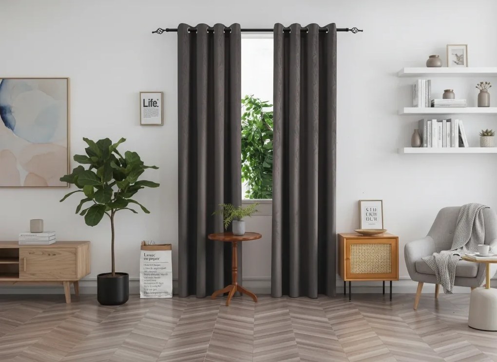 Zatemňovací záves DUNES VELVET 140x250 cm, tmavosivý Zavesenie: Kovové krúžky