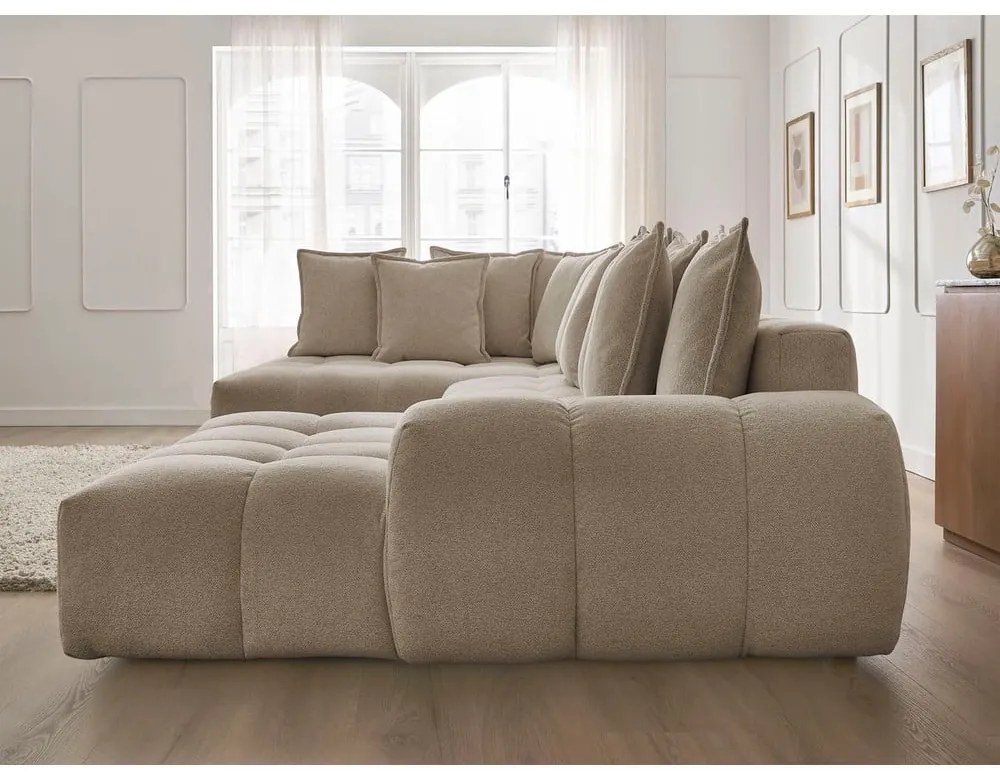 Taupe ženilková rozkladacia/s úložným priestorom rohová pohovka (ľavý roh/do tvaru "U") Everest – Bobochic Paris