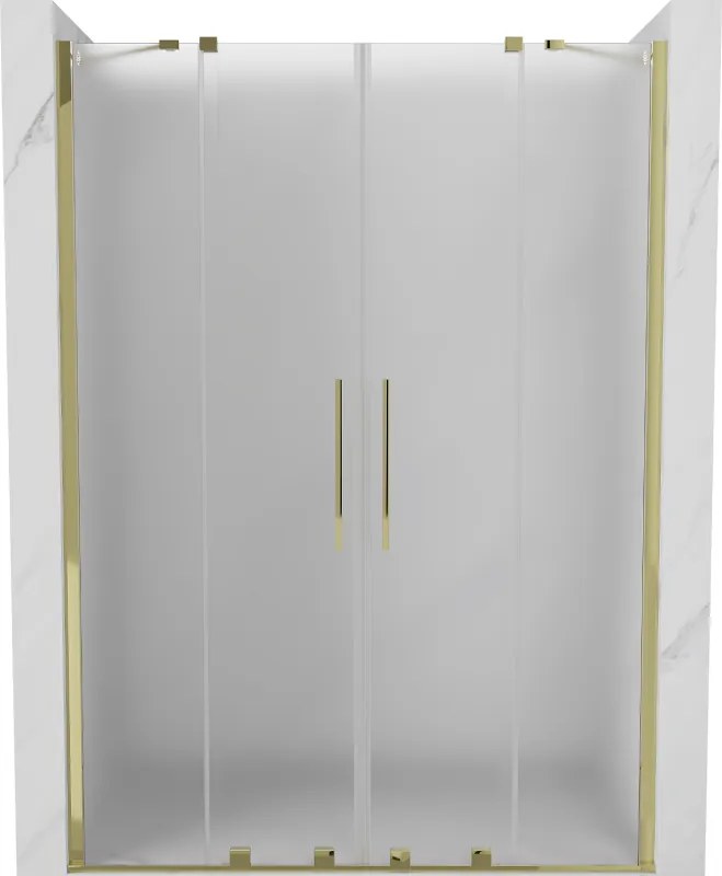 Mexen Velar Duo, posuvné sprchové dvere do otvoru 150 cm, 8mm sklo námraza, zlatá lesklá, 871-150-000-32-50