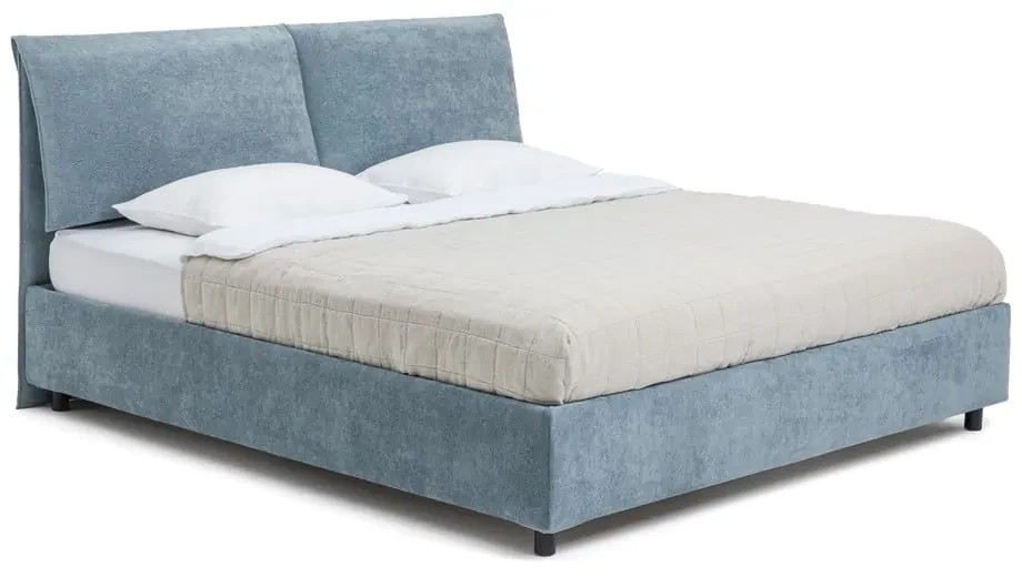 Modrá čalúnená dvojlôžková posteľ s úložným priestorom s roštom 160x200 cm Myra Pillow – Bonami Selection