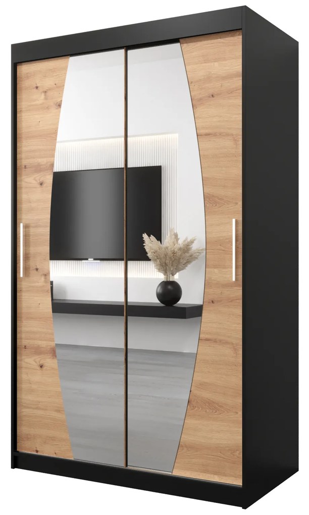 Šatníková skriňa 120 cm Eclipse (čierna matná + dub artisan). Akcia -25%. Vlastná spoľahlivá doprava až k Vám domov. 1063391