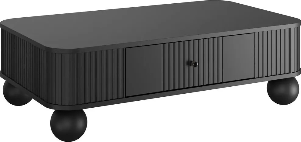 Čierny konferenčný stolík Vesper 103x60 cm so zásuvkou - čierne úchyty / guľové nohy