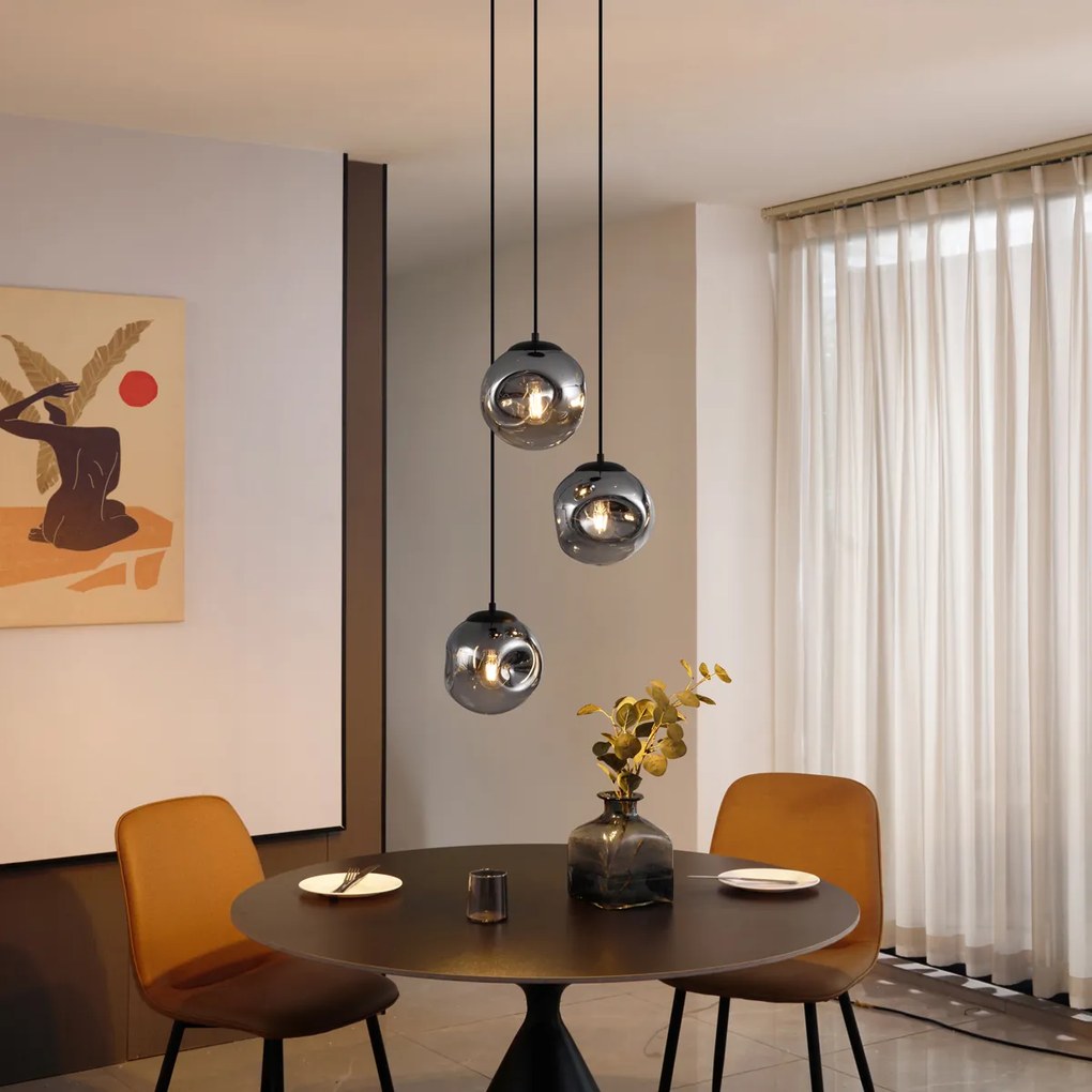 Art Deco Závesné svietidlo čierne s dymovým sklom 3-svetelná - Douglass