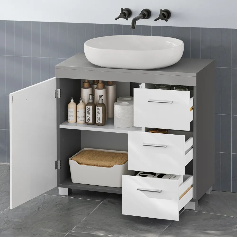 Skrinka pod umývadlo IVY, 30x70x64cm, biela/šedá Vasagle