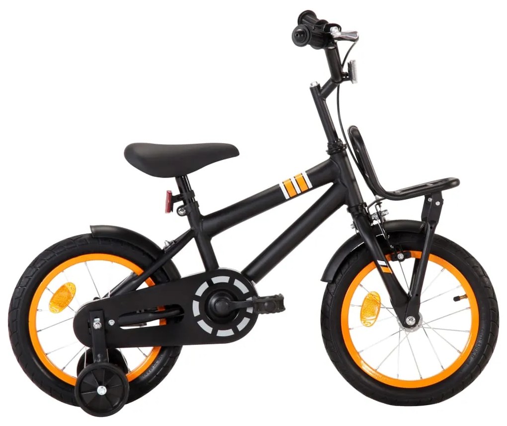 vidaXL Detský bicykel s predným nosičom 14 palcový čierny a oranžový
