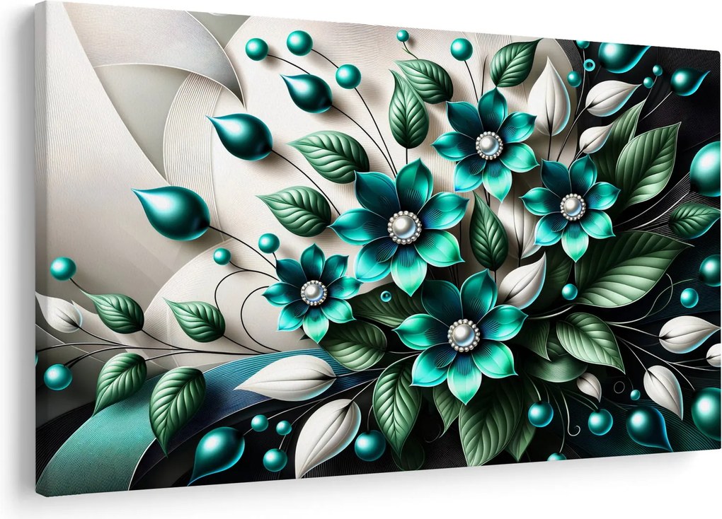 Obraz - 3D tyrkysové kvety (90x60 cm)
