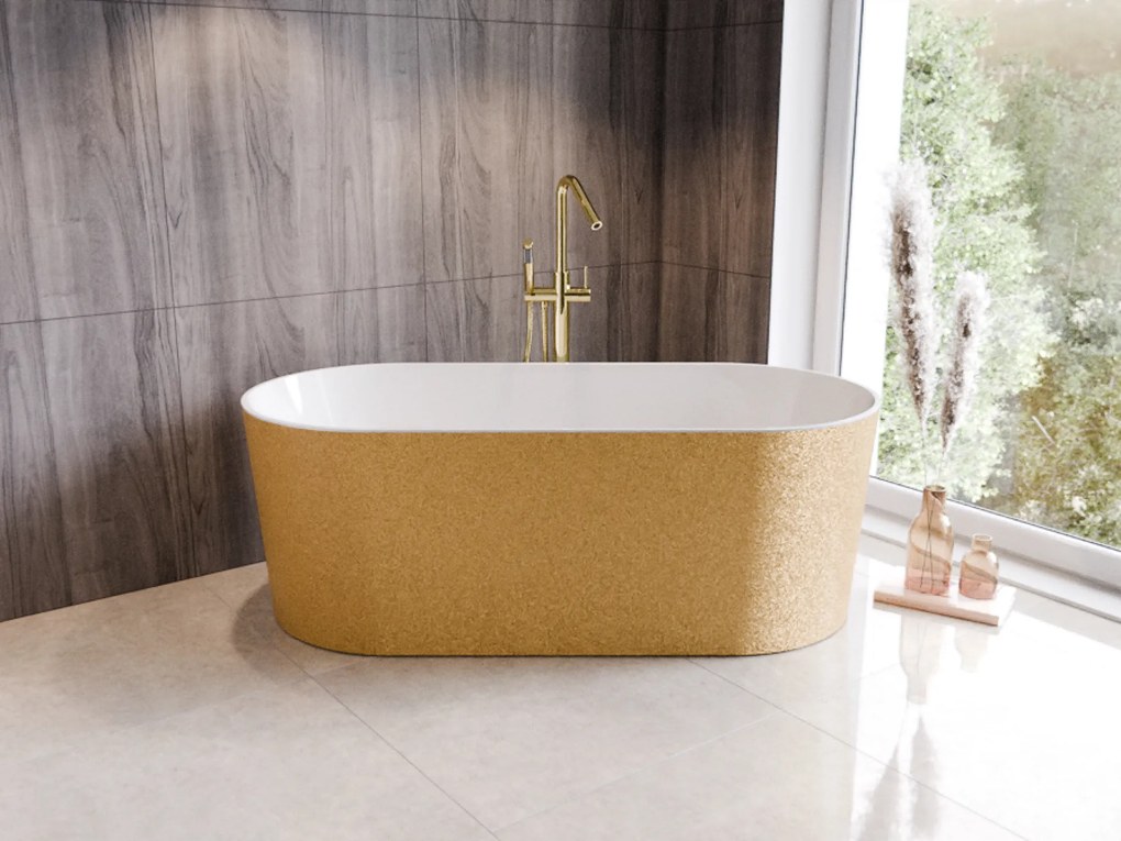 Besco Voľne stojaca vaňa z liateho mramoru Lova Glam 160x74 BESCO-Farba: Biela/zlatá