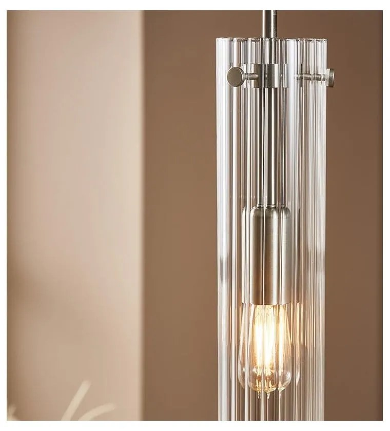 Závesné svietidlo v striebornej farbe so skleneným tienidlom Tubo – Markslöjd