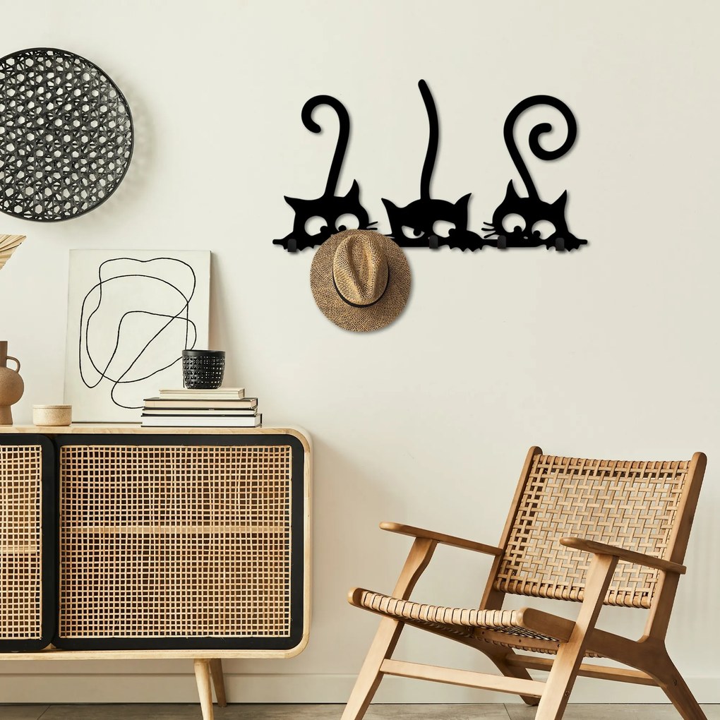 Nástenný kovový vešiak Cats 60 cm čierny