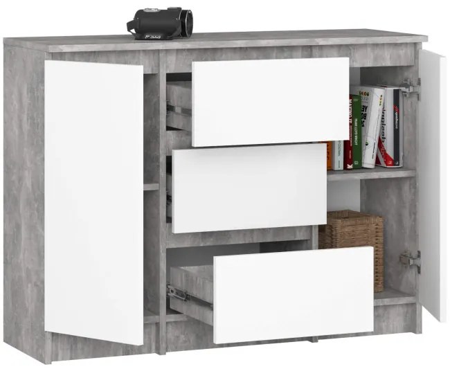 Komoda K100 2D 3SZ betón / biela