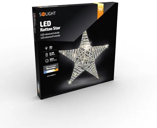 Solight LED ratanová hviezda, 40x LED, 2x AA, 40 cm