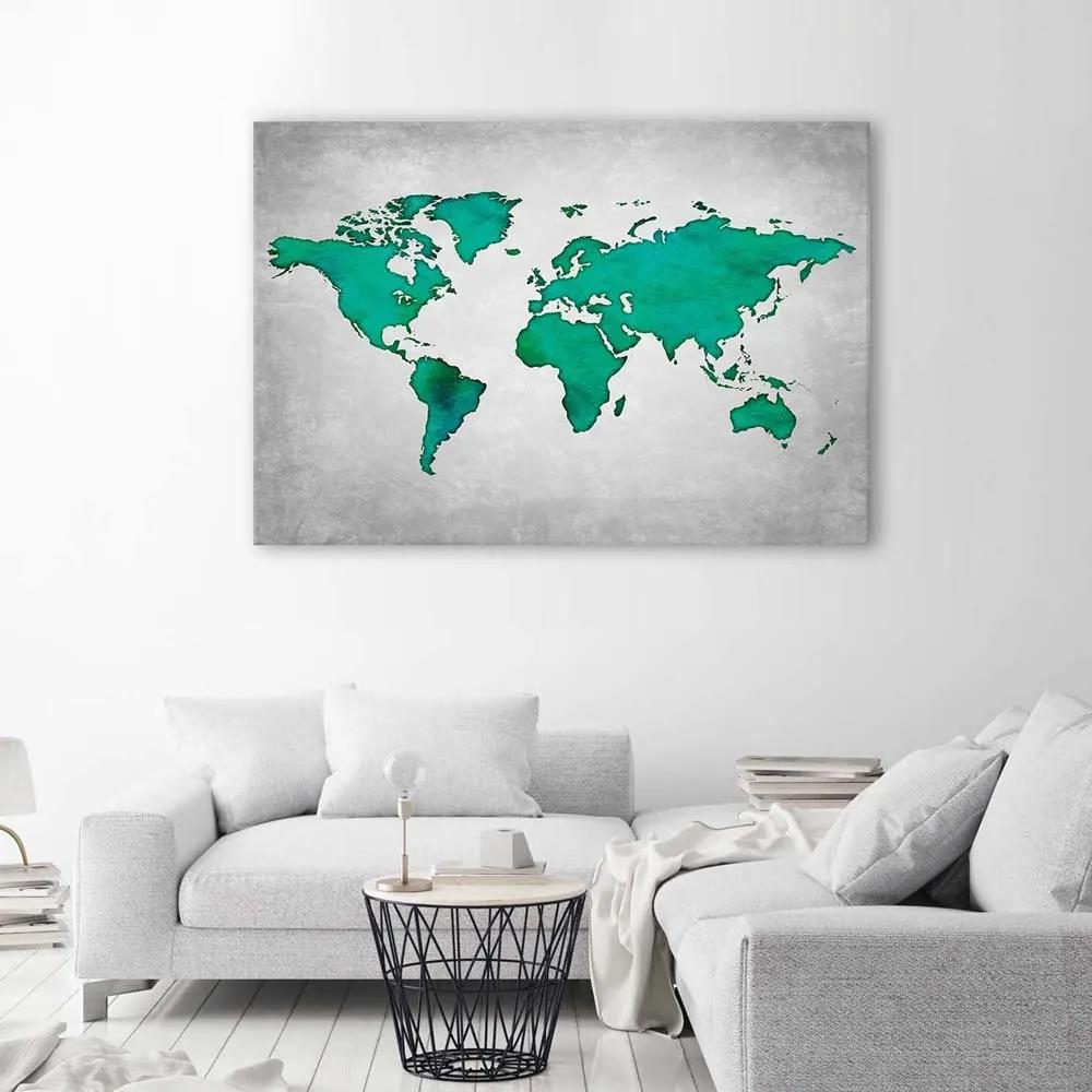 Gario Obraz na plátne Zelená mapa sveta na betóne Rozmery: 60 x 40 cm