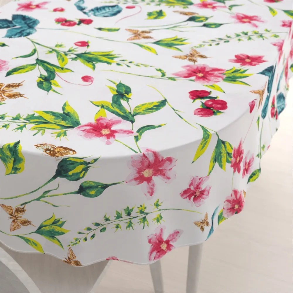 Biante Veľký bavlněný oválny obrus Sandra SA-383 Ružovočervené kvety s motýlikmi 180x260 cm