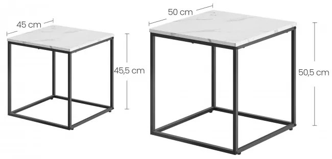 Set dvoch štvorcových konferenčných stolíkov - mramorové (čierne nohy)