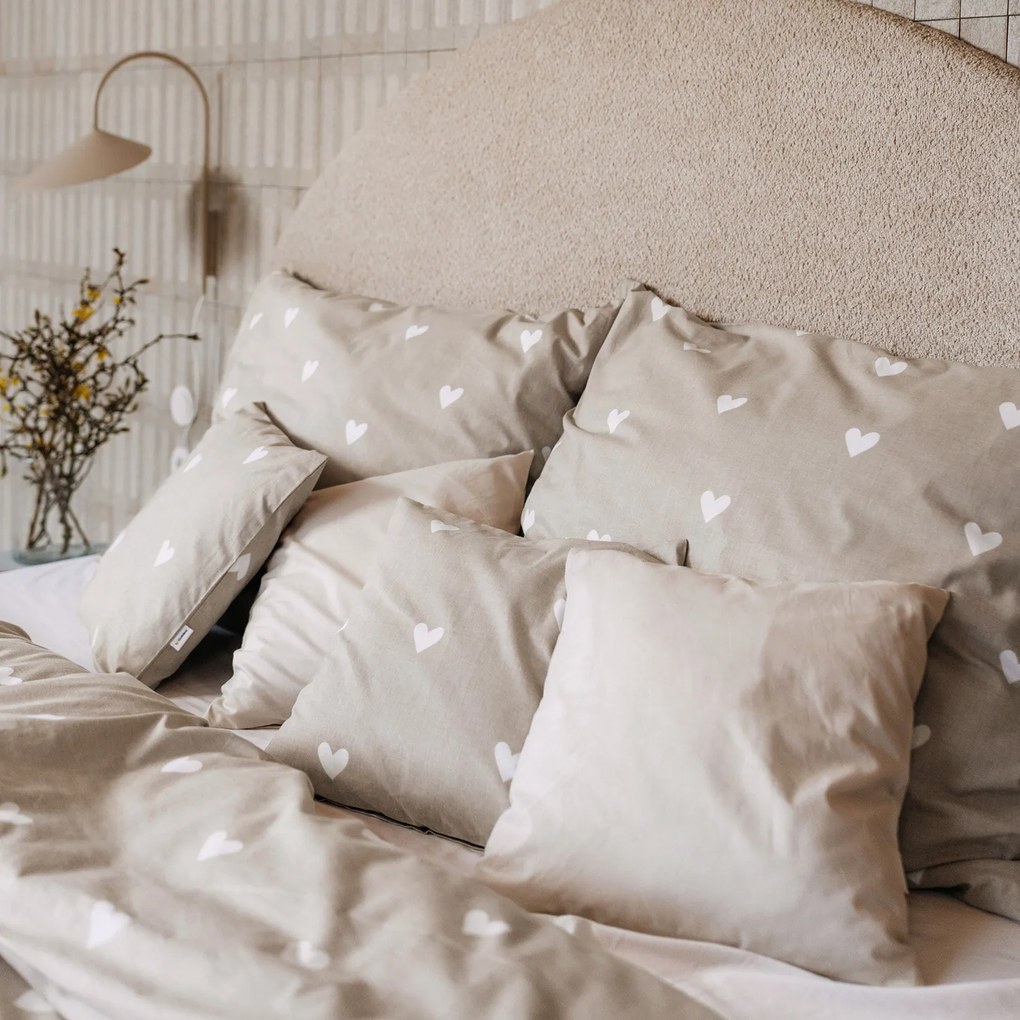 Goldea bavlnené posteľné obliečky - srdiečka na latte 140 x 220 a 70 x 90 cm