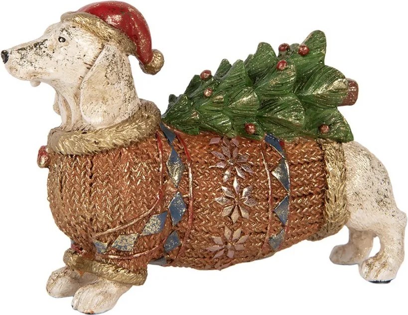 Dekorácia figúrka jazvečík vo svetríku seč stromčekom - 21*6*14 cm