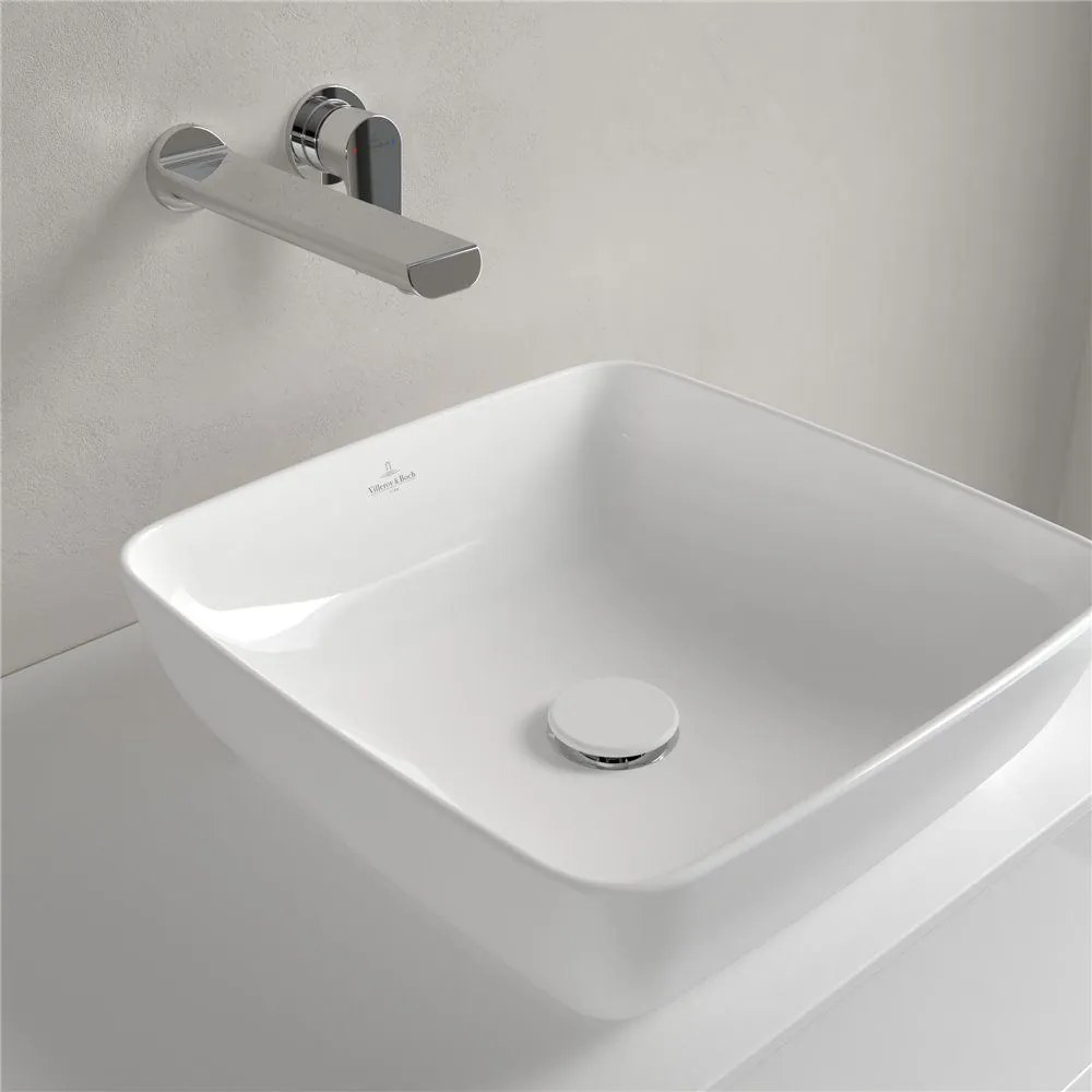 VILLEROY & BOCH Artis štvorcové umývadlo na dosku bez otvoru, bez prepadu, 410 x 410 mm, Stone White, s povrchom CeramicPlus, 417841RW