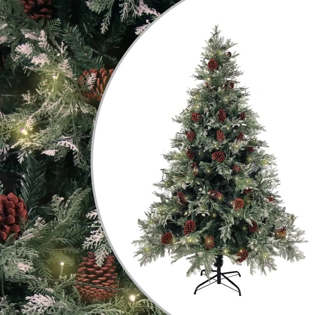 Osvetlený vianočný stromček+šišky, zeleno biely 150cm, PVC a PE 3094564