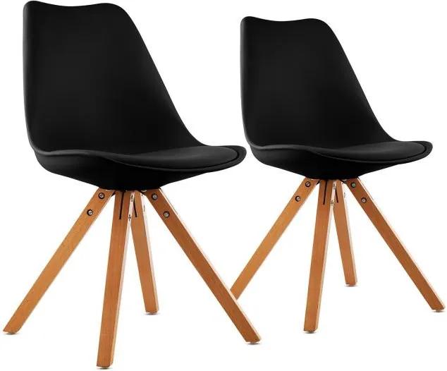 OneConcept Onassis, čierna, škrupinová stolička, sada 2 kusov, retro, čalúnená, brezové drevo