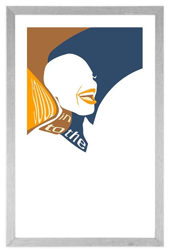Plagát s paspartou silueta ženy s nápisom - 40x60 silver