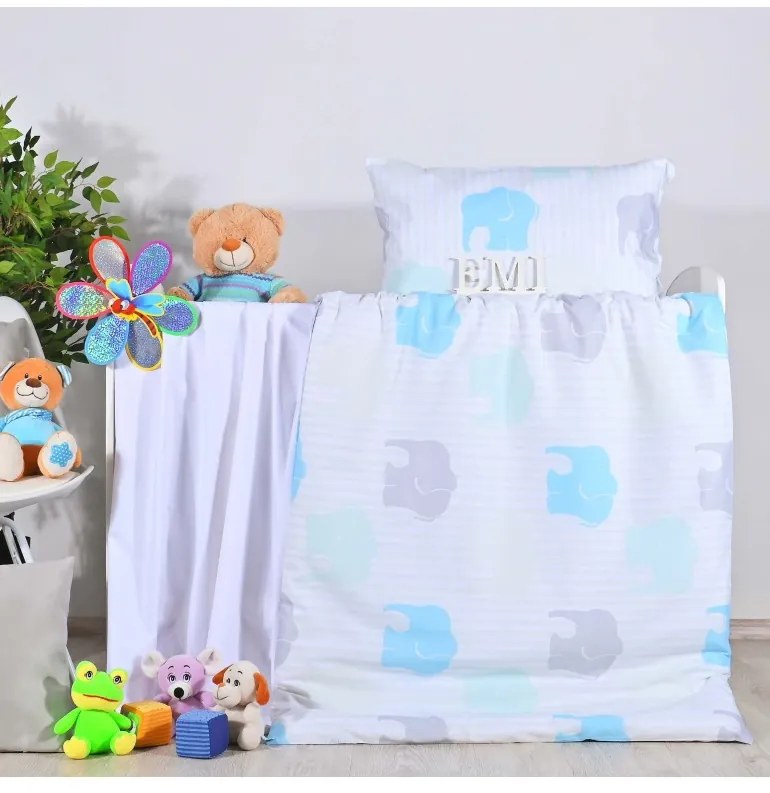 Obliečky detské bavlnené sloník tyrkysový EMI, Detský set 90x130 + 45x65